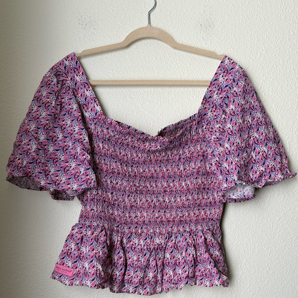 Simply Southern Paisley Flared Sleeve Smocked Shirt